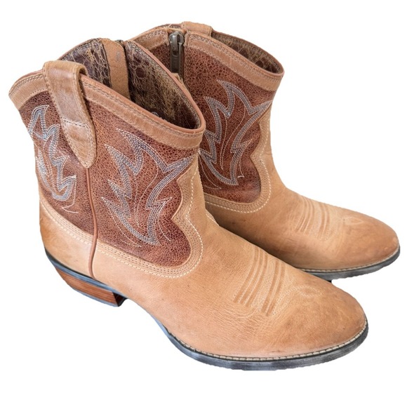 ARIAT BILLIE Unbridled Side Zip Short Boots Womens 9.5 Tan Distressed Leather - Picture 4 of 9